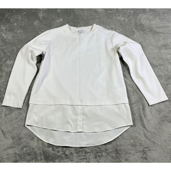 Athleta Gallery Top‎ 2.0 Women's Medium White Long Sleeve Tunic High-Low Hem - Picture 1 of 9